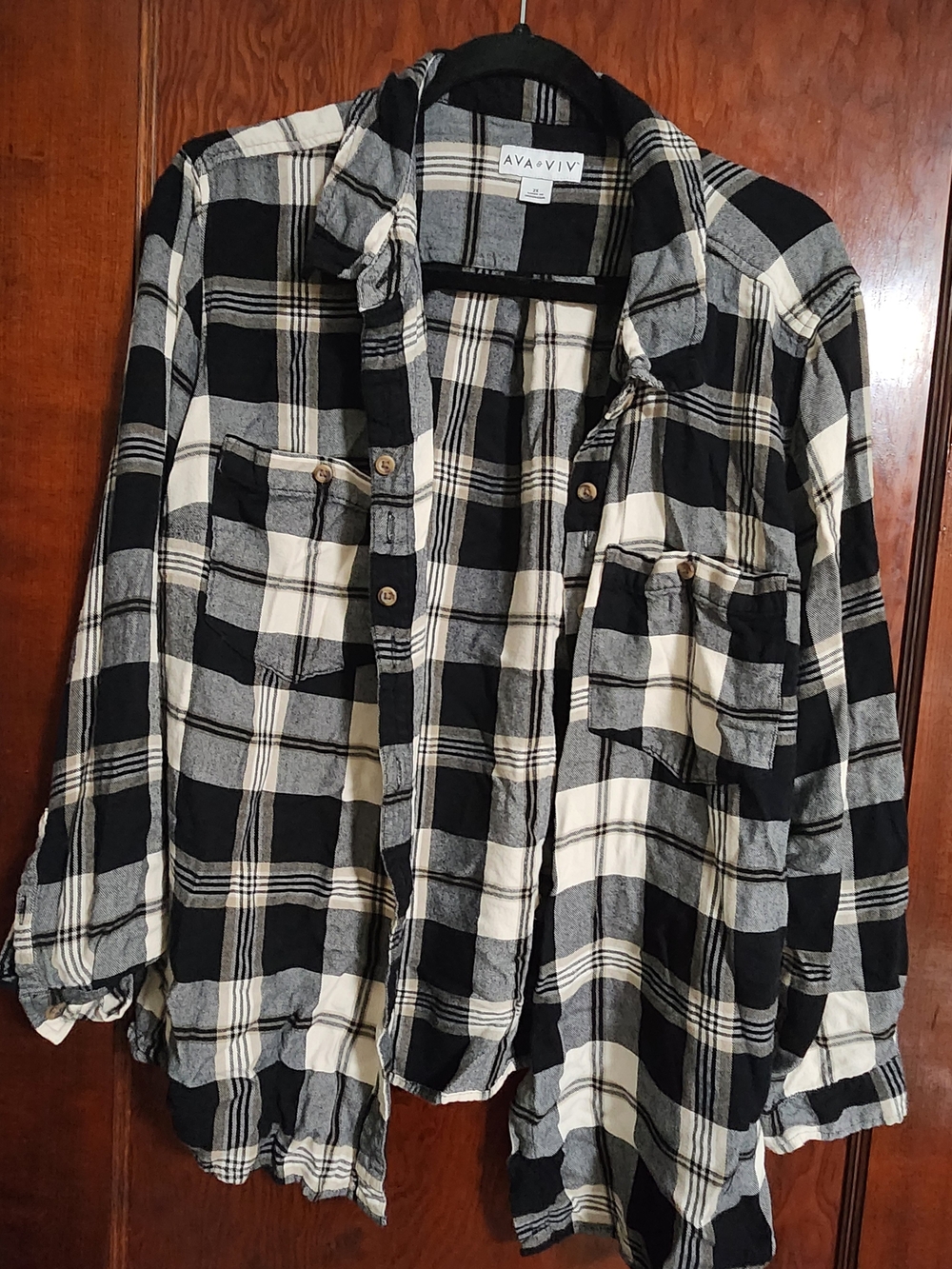 Ava & Viv Black & White Plaid Flannel Button Down Shirt NWOT Plus Size XXL